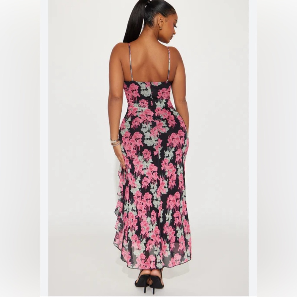 Fashion Nova Pink and Black Floral High Low Dress - Picture 2 of 5